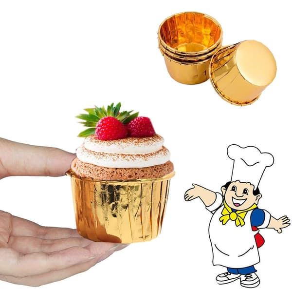 Förpackning med 50 muffinsformar guld, mini muffins pappersformar