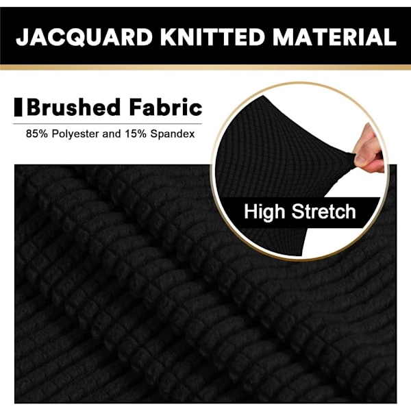 Jacquard Stretch firkantet pufftrekk Sofa Pufftrekk Myk firkantet fotskammeltrekk Vaskbar avtagbar (Svart, 27-32 tommer/68-81 cm)