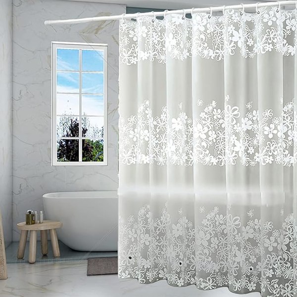 Frosted Flower Shower Curtain Liner, 5G PEVA Shower Liner, Non-Toxic Odor Free Plastic Waterproof Shower Curtains, 72x72 inch with Grommet Holes 3 Ma