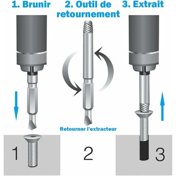 Skadade skruvutdragare 6 delar, skruvutdragare, trasig bultutdragare tillverkad av HSS 4341 stål, hårdhet över 63 HRC, för skadade bultar eller skruvar