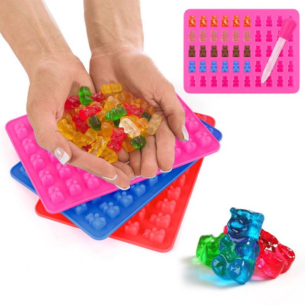 5-pack livsmedelsgodkända silikonformar för godis, gummibjörnar, ischokladtillverkare + droppar
