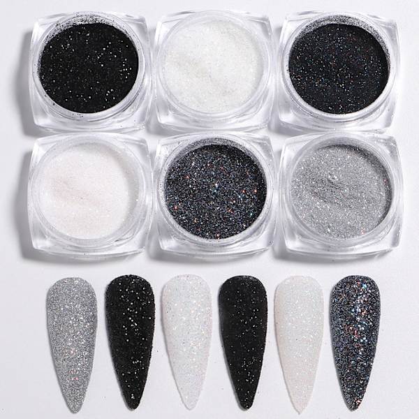 6 st nagelglitter, nageldekoration flerfärgad