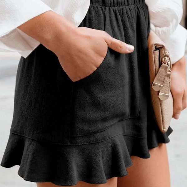 Dam bomull linne casual sommar elastisk midja bekväma shorts med ficka XL
