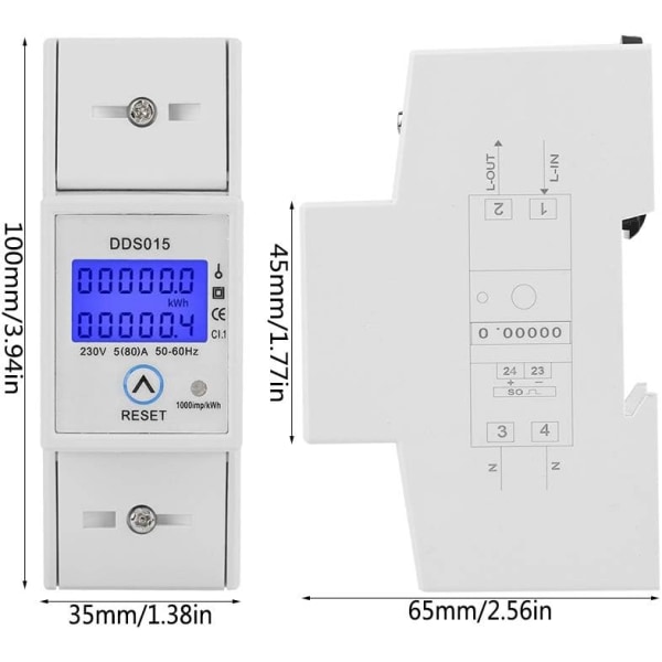 5-80A 230V 50Hz Enfas Enerjimåler LCD Bakgrunnsbelysning Enfas Energimåler