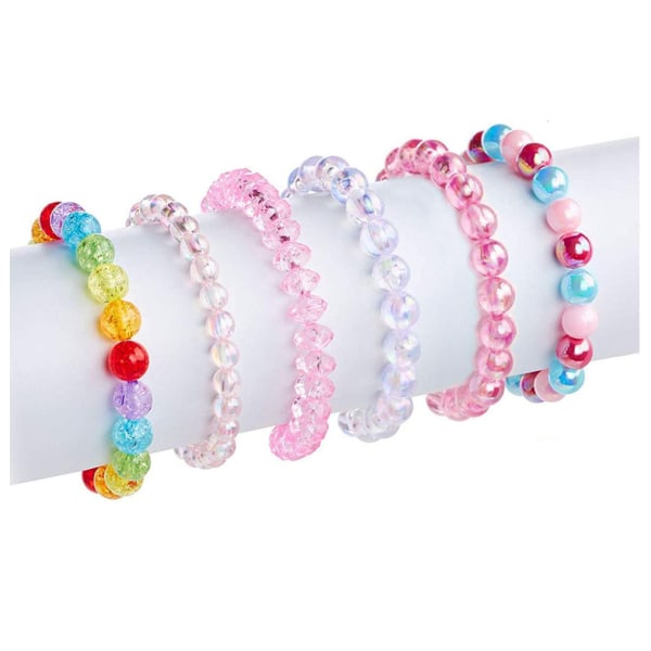 9 stykker Princess Armbånd, Rainbow Stretchy Bead Armbånd Pink Love Brace