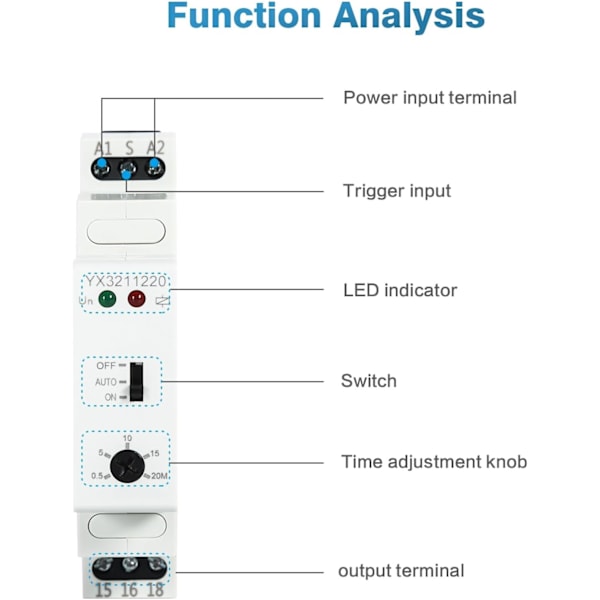 Aikaviivekytkin, Valoajastin Kytkin Aikaviivekytkin 220VAC 16A 0,5-20min Viivekytkin Valokytkimen Valojen Ohjaus
