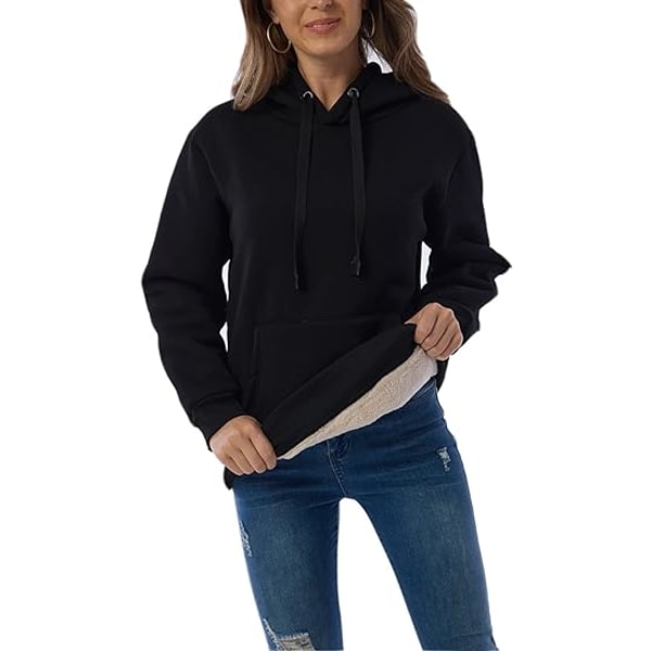 Womens Casual Winter Warm Fleece Sherpa Lined Pullover Hooded Sweatshirt（Storlek：L）