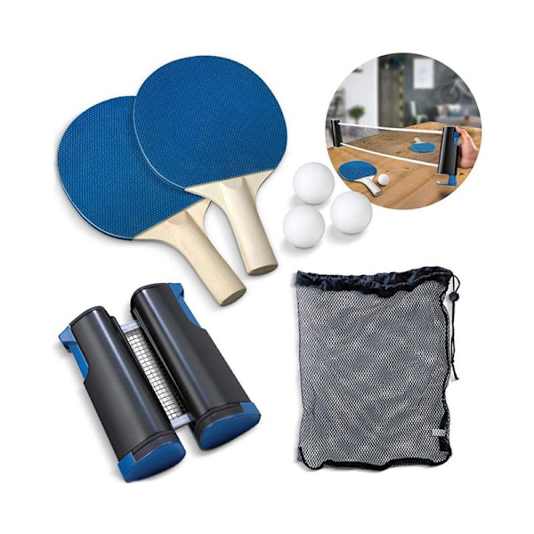 Bordtennisset med 1 x nät / 2 x racketar / 3 x bollar, pingis sport träningsset utrustning enkel bärbar