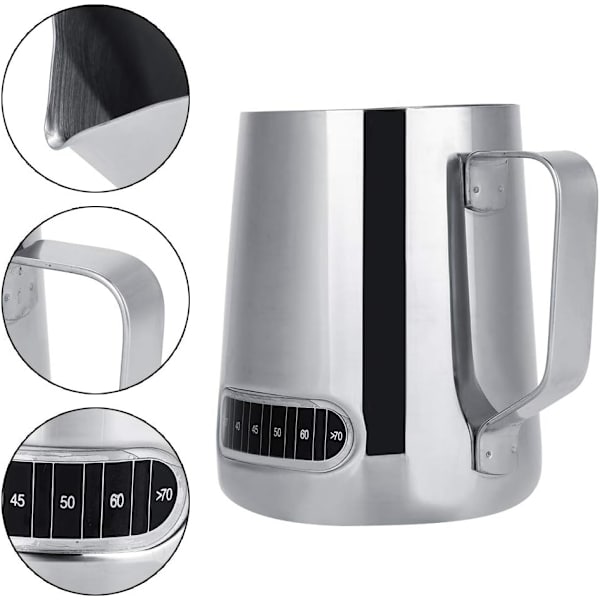 600ML Melkeskummerkanne Med Temperaturdisplay Rustfritt Stål Melkekanne Skum Kaffe Cappuccino