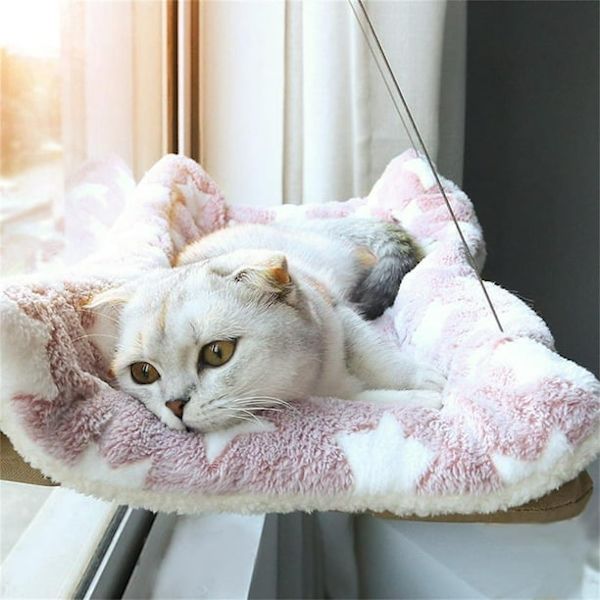 Katt Hängmatta, Katter Fönster Abborre Vila Säte Säng Hållbar Högpresterande Sugkoppar Håller Upp Till 30lbs, ROSA