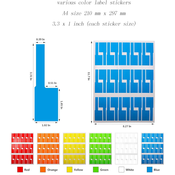 8 ark 8 färger 240 st Kabeletiketter Sladdetiketter Utskrivbara Själv