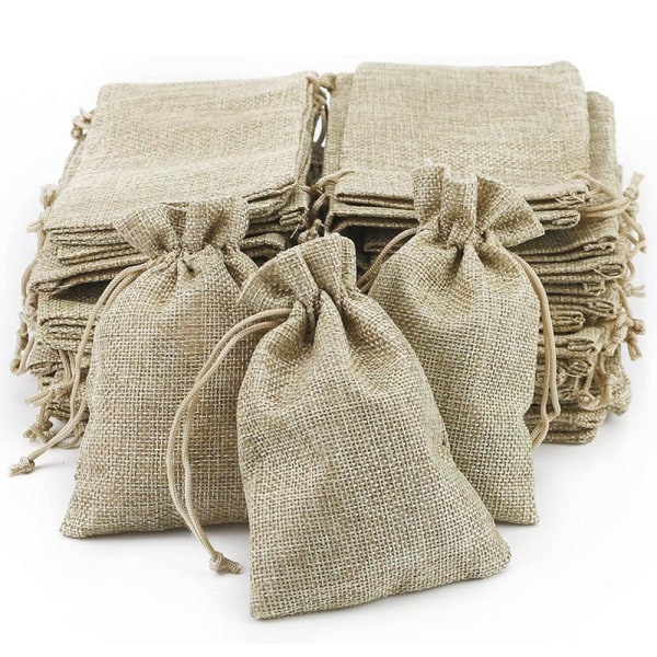 30-pack jutesäckar, 10x14 cm, små presentpåsar med dragsko