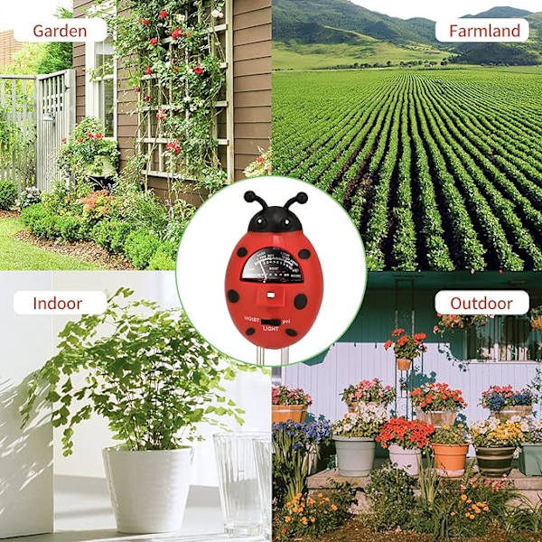 3-i-1 jordtestmätare för inomhus- och utomhusgräsmattor (inget batteri krävs), fuktmätare, ljus- och pH-syratest, för blommor/gräs/växter/trädgård/F