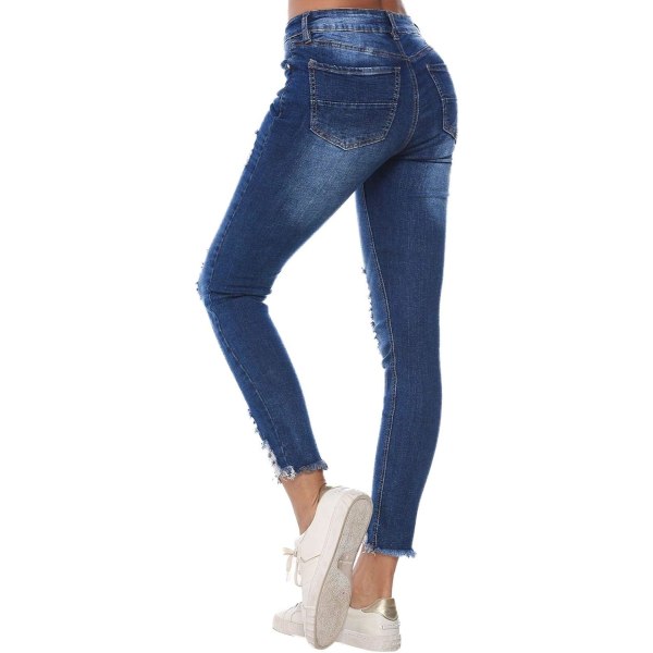 Dam Ripped Boyfriend Jeans Söt Distressed Jeans Stretch Skinny Jeans med Hål XL