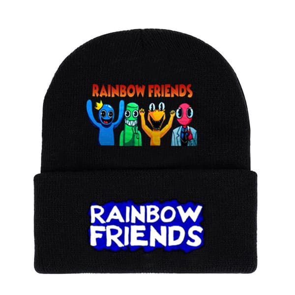 Rainbow Friends strikket hue til kold vinter