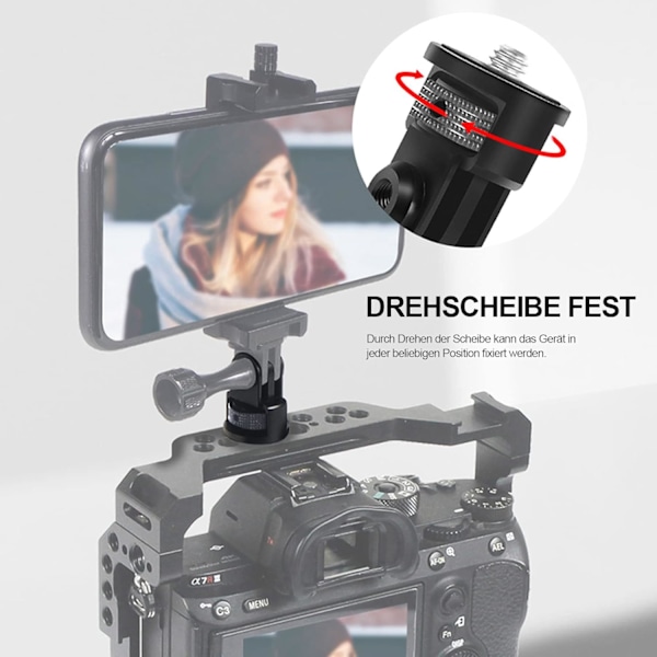 Alumiininen 1/4 tuuman kamerakiinnityssovitin, kääntyvä GoPro-jalustalle