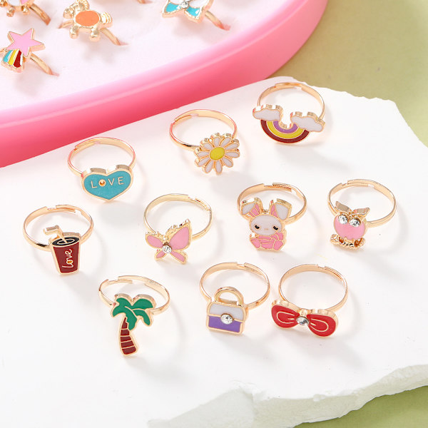 Små pigers ringe smykker i æske, ingen duplikering, pige leger og klæder sig ud ringe (36 bling ring)