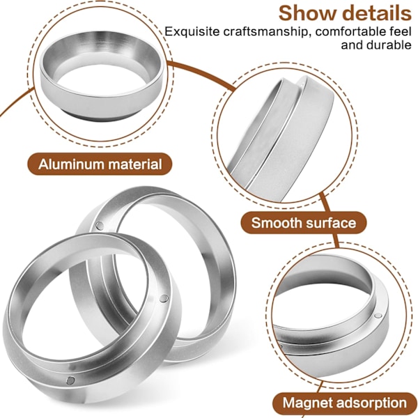 Universal Doseringring i Aluminium 51mm Magnetisk Kaffe Doseringring Espresso Doseringstratt Rostfritt Stål Kaffemaskin Tillbehör för Café Butik Mjölk