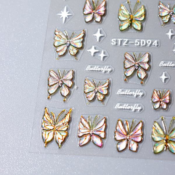 Perhos Nail Art -tarrat 5D kohokuvioitu itseliimautuva kynsien DIY