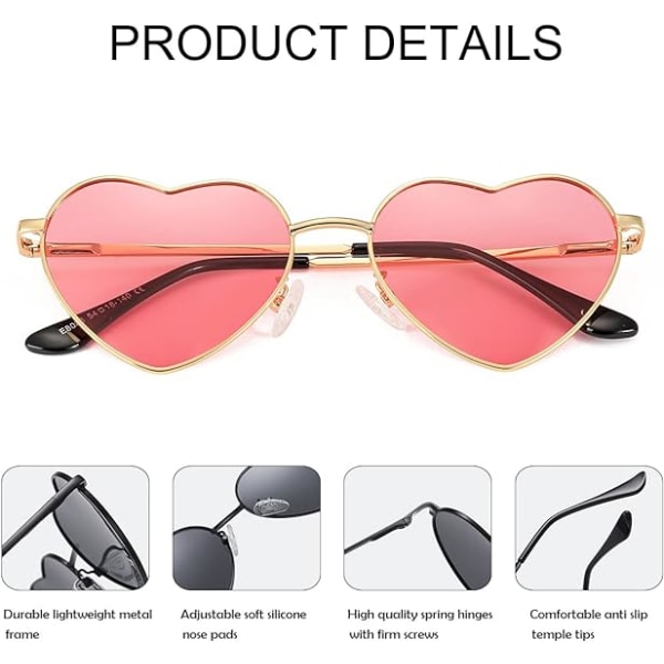 Polariserede hjerteformede solbriller til kvinder - Fashion Lovely Style Metal Frame UV400