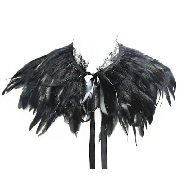 Svart gotisk viktoriansk naturlig fjädercape sjal stulen poncho med choker