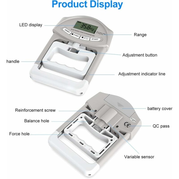 Elektronisk hånddynamometer 90 kg / 200 lbs grebskapacitet med 19 sæt individuelle skiver, Versailles
