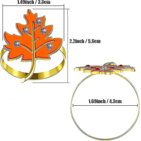 6 stk. oransje lønneblad serviettringer høst Thanksgiving serviettringholder spenne blad serviettring høst gårdsstil metall strass serviettringer