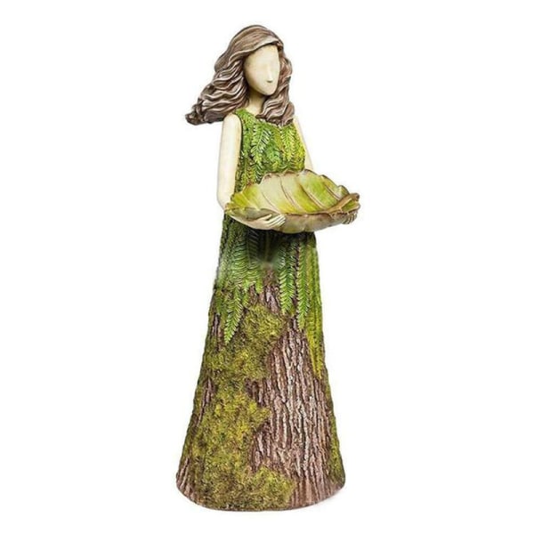 Pigehave statue, harpiks eventyr skov pige udendørs fugleføder,