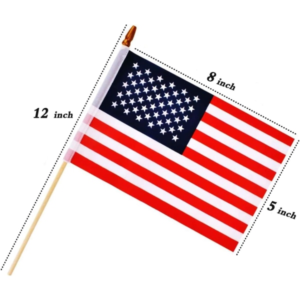 Små amerikanske flag på pind 5x8 tommer/100 pakke - Mini amerikanske flag/håndholdte amerikanske flag med træpind spyd top