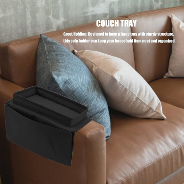Sofa Armlæn - Sofa Bakke Foldbar Arm Opbevaringsholder Bord Oxkompatibelt Klud Sidelommer kompatibel Sofa (Sort)