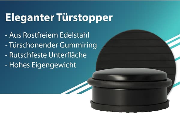 Rund dørstopper i rustfrit stål, egnet til døre og skridsikker, 10 x 4,5 cm, 1000 g, sort