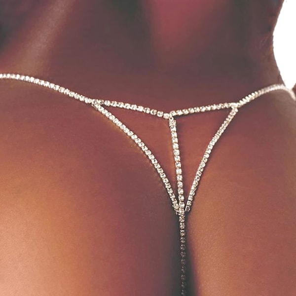 Seksikäs rintaliivien koristekivillä varustetut alushousut, alushousut, kristalliset alushousut, g-string, kesäranta