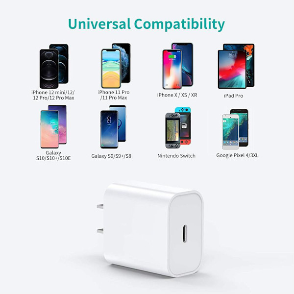 Snabbladdare 20W USB C Laddare Adapter Plug med Typ C till Lightning Kabel