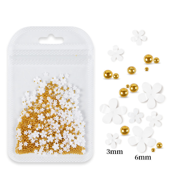 3D blomst nail art smykker blomst applikasjon anheng hvitt gull perle blomst