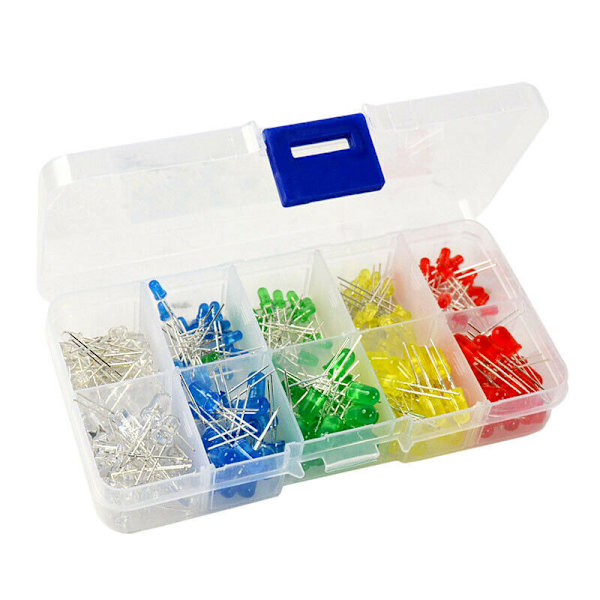 500 st 3 mm LED-belysningssats, sorterade glödlampor, elektroniska lampor, komponenter, delar, set för Arduino, 5 färger, vit/röd/gul/grön/blå, 100 st vardera