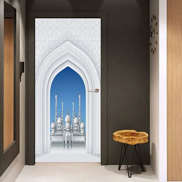 3D Dørplakat Hvite Palass Mekka Store Moske DIY Dørklistremerke Hjemmedekor