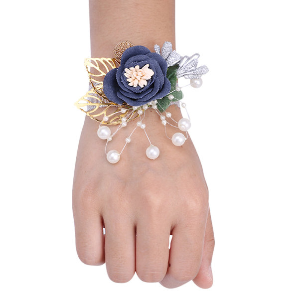 Pige Brudepiger Håndled Håndled Blomster med Faux Perle Perle Stretch Armbånd Wr