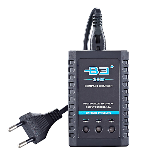B3 20W 1.6A Pro Balance-lader til 2S 3S 7.4V 11.1V Lithium LiPo Batteri Mini Bærbar RC Flyvemaskine Lader - Sort