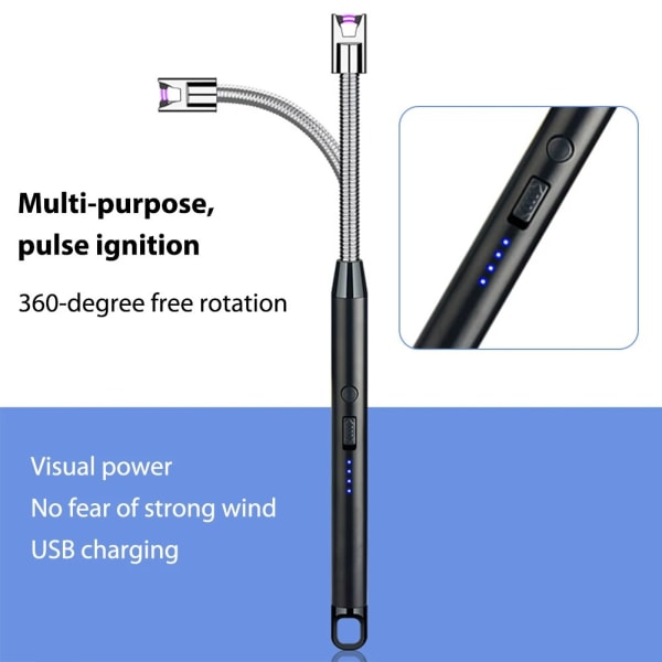360° Sähkökaari BBQ Sytytin USB Tuulenpitävä Liekitön Plasma Sytytys Pitkä