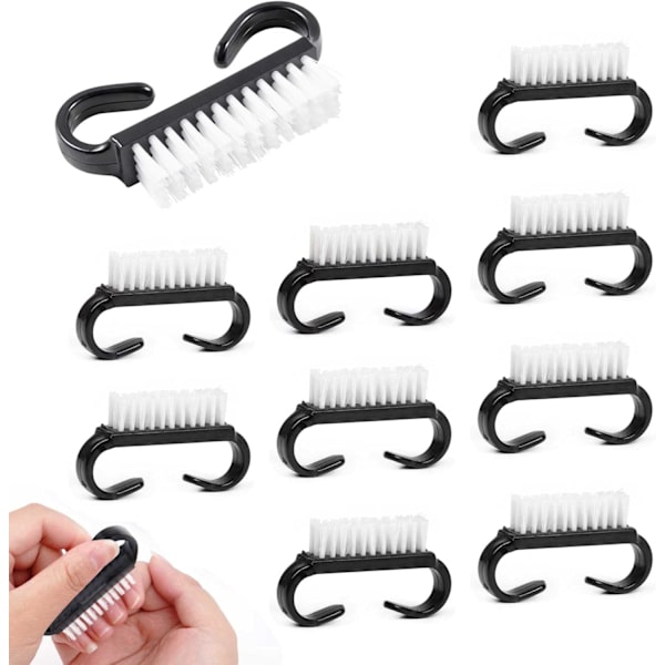 10 stycken nagelborstar med plasthandtag Nagelborste Nagelscrubborste Nagelsalongsborstar för tånagelrengöringsverktyg (Svart)