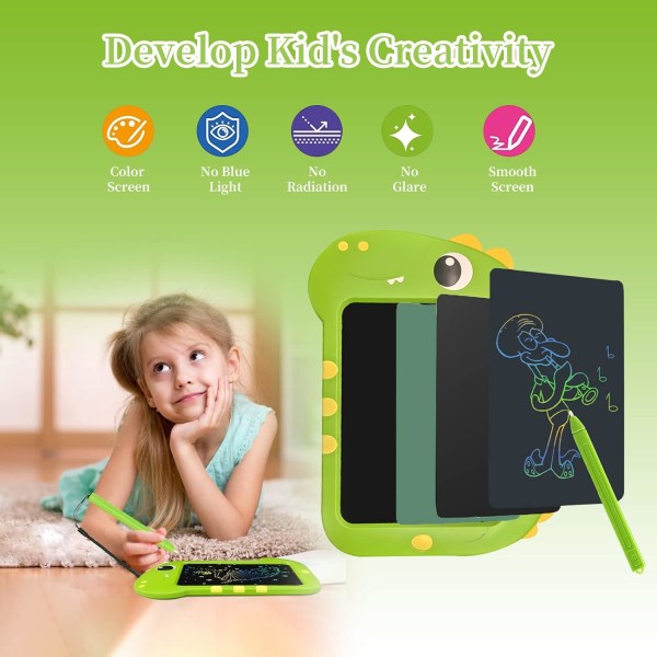 9 tommers LCD-skrivetavle, grafikknettbrett, tegnetavle for barn, pedagogiske spill, dinosaurleke, gave til jente, gutt, jul, bursdag, 3+ år (grønn)