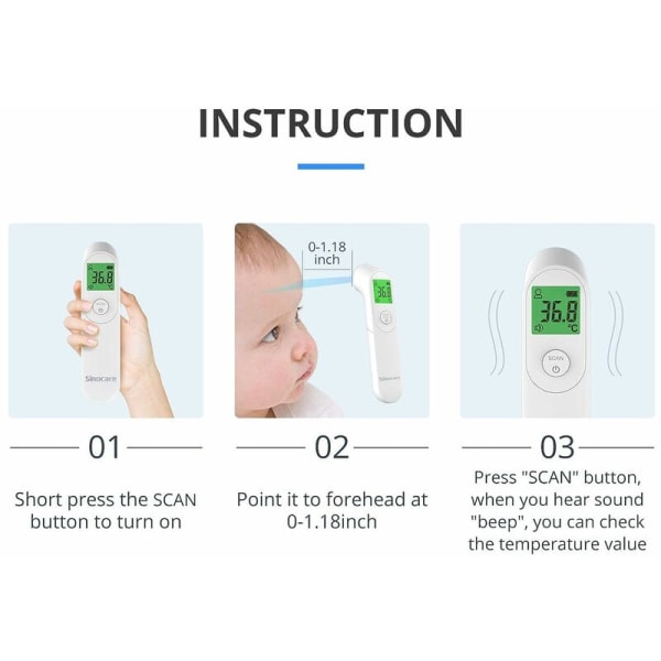 Infraröd termometer för panna, beröringsfri medicinsk termometer, digital termometer med LED-display, feberlarm och minnesfunktion för barn, baby, vuxen