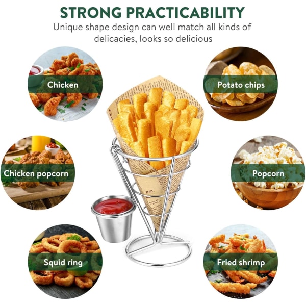 2 st franska pommes frites stativ korg pommes frites chips korg metalltrådskorg med såsdippar