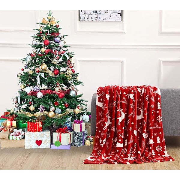 Elegant Comfort Luksuriøs Supermyk Juletrykte Fleecepledd - Høytidstema Hjemmedekor Fuzzy Varme og Koselige Kast for Vinter Sengetøy, Sofa og G