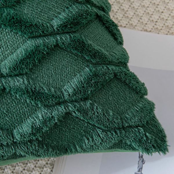 Mørkegrønne putetrekk  Sett med 2 dekorative bondegårds putetrekk Boho skjell Myke plysj ull putetrekk til jul soverom stue sofa