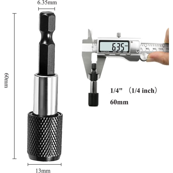 5 kappaletta magneettisia bitipitimiä, 1/4\" 60mm iskuporakoneen bitipidin, kipsilevylle ja nopeiden kiinnitysruuvien kiinnittämiseen kipsilevyyn