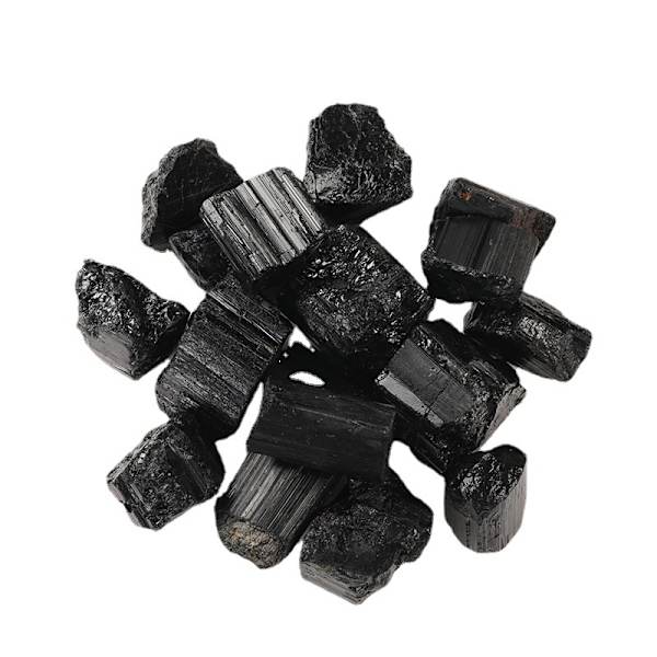 Svart turmalinkristaller i bulk (2-3 cm, 100 g), inklusive: (1) Selenitstav och