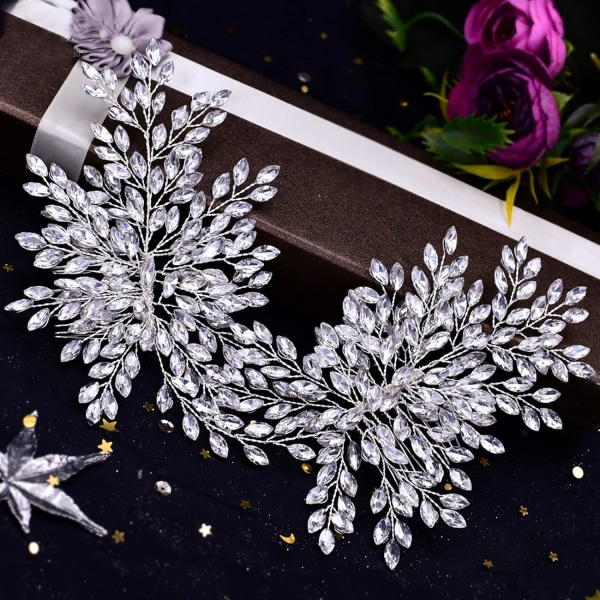 Brudeslør hårkam Bryllupshårpynt for brud Rhinestone W