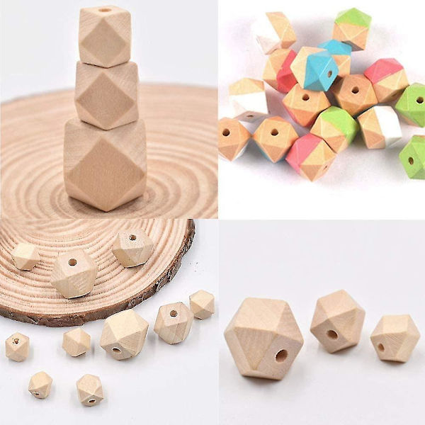 DIY-hantverk Geometriska träpärlor - 100 st 12 mm/16 mm Träpärlor på snöre