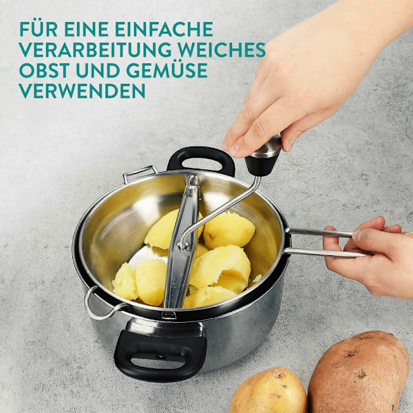 Sil i rustfritt stål med 3x silinnsatser - silmølle for suppe, syltetøy, babyporridge, sauser - 3 silinnsatser - møllepresse